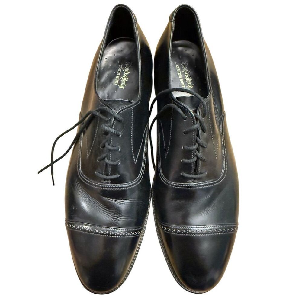 Lloyd & Haig Men's Custom Built Black Leather Cap Toe Oxford Dress Shoes Sz 7.5